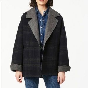 Bernardo Reversible Navy Plaid/Grey Coat Size Medium